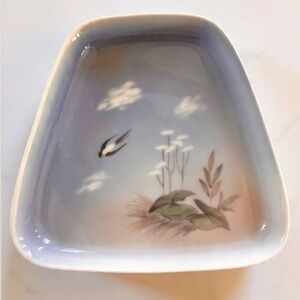 Decorative Ceramic Dish with Bird and Floral Design